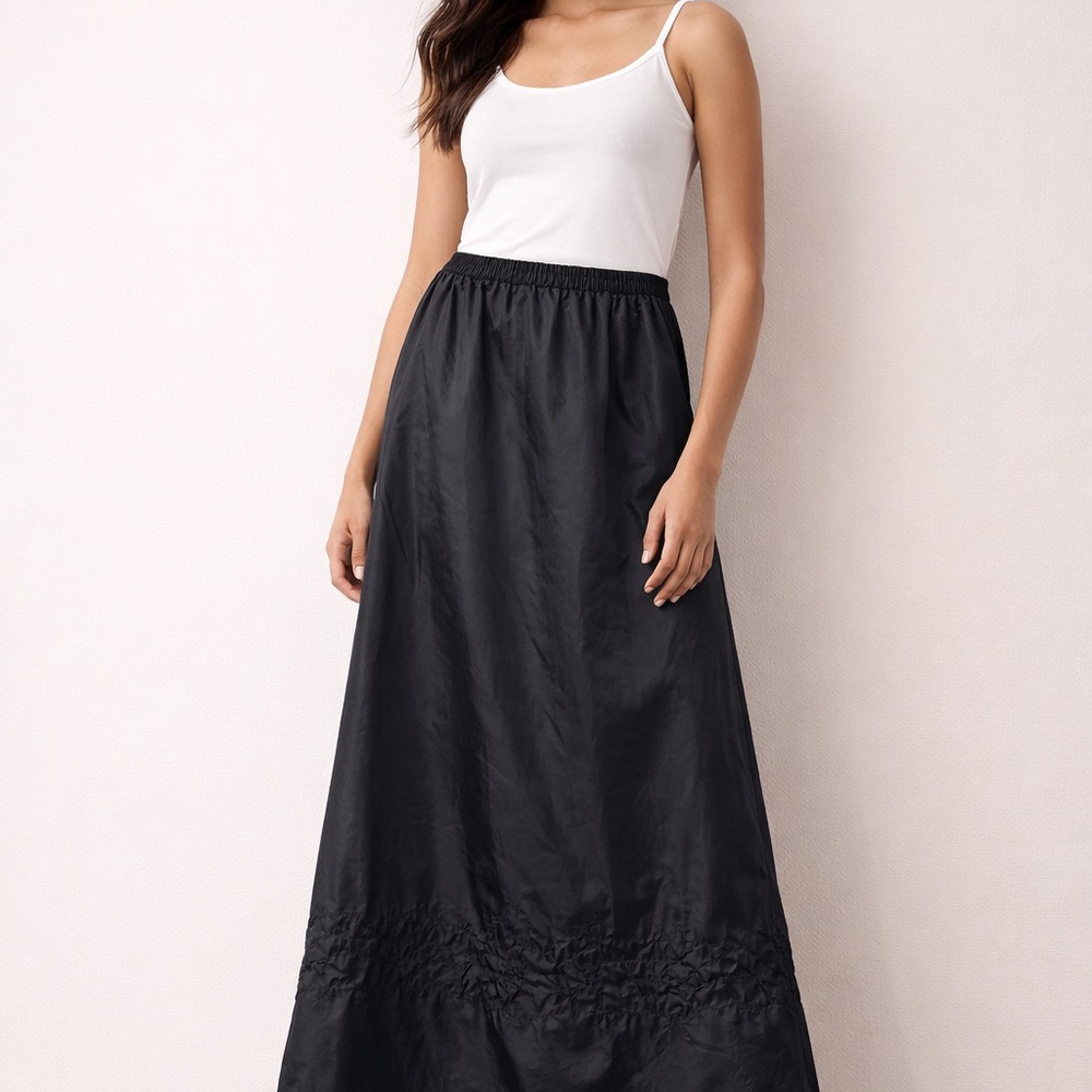 René Derhy Collection Black Satin Maxi Skirt Size 10